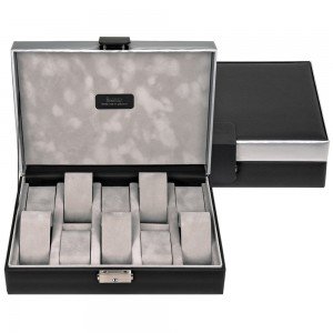 Uhrenetui Uhrenkasten Uhrenbox CARVON schwarz silbern für 10 Uhren