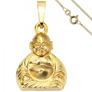 Anhänger Buddha 333 Gelbgold mit Kette 45cm