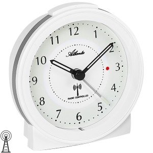 Wecker Funk Funkwecker weiß mit Licht Snooze leise rund