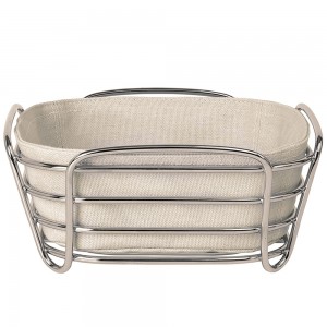 Brotkorb klein DELARA Stahldraht verchromt mit Baumwolleinlage Moonbeam