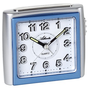 Wecker Quarz analog blau silbern leise ohne Ticken Licht Snooze