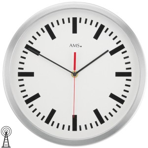 Wanduhr Funk Funkwanduhr analog silbern rund Strichskala