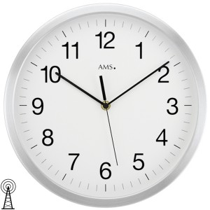 Wanduhr Funk Funkwanduhr analog silbern rund groß