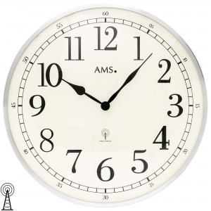 Wanduhr Funk Funkwanduhr analog silbern rund mit Glas