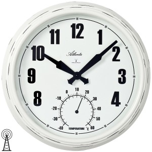 Wanduhr Funk Funkwanduhr analog weiß Vintage-Optik mit Thermometer