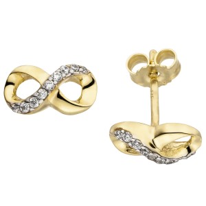 Ohrstecker Unendlichkeit 375 Gelbgold bicolor 18 Zirkonia Ohrringe