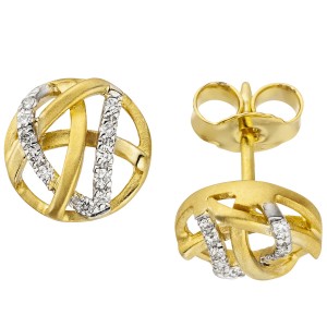 Ohrstecker 585 Gelbgold matt 22 Diamanten Brillanten Ohrringe
