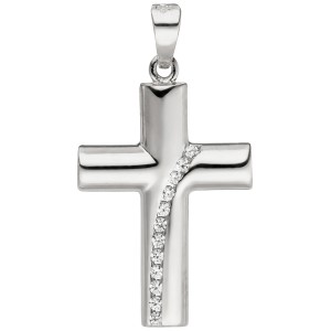 Anhänger Kreuz 925 Sterling Silber 12 Zirkonia
