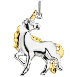 Anhänger Einhorn 925 Sterlingsilber bicolor