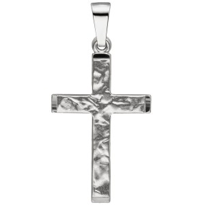 Anhänger Kreuz 333 Weißgold teil matt gehämmert