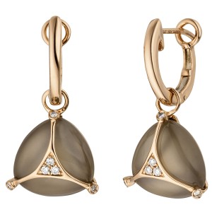 Creolen 585 Rotgold 2 Mondstein Cabochons 12 Diamanten Brillanten Ohrringe