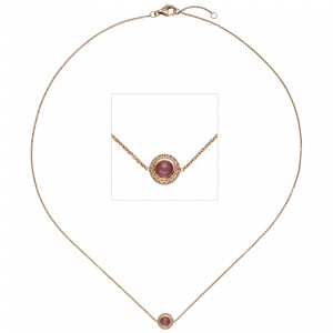 Collier 585 Rotgold 1 Turmalin pink 16 Diamanten Brillanten 42cm