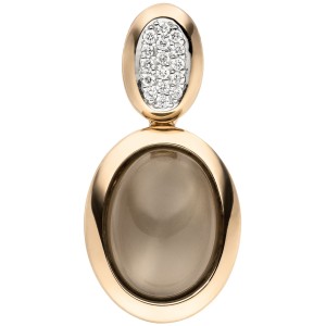 Anhänger 585 Rotgold 1 Mondstein Cabochon 16 Diamanten Brillanten