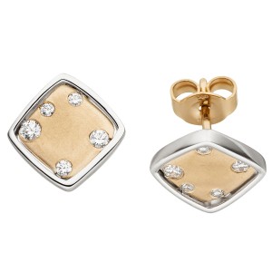 Ohrstecker 375 Weißgold Rotgold bicolor matt 10 Zirkonia Ohrringe