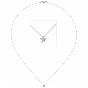 Collier Kette mit Anhänger Stern 585 Weißgold 16 Diamanten Brillanten 42cm