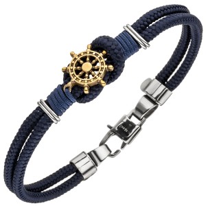 Armband Steuer Steuerrad 2-reihig Baumwolle dunkelblau mit Edelstahl 21cm