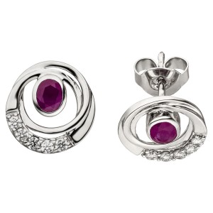 Ohrstecker 375 Weißgold 10 Zirkonia 2 Rubine Ohrringe Rubinohrringe
