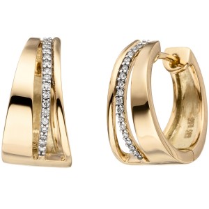 Creolen 585 Gelbgold bicolor 34 Diamanten Brillanten Ohrringe Goldcreolen