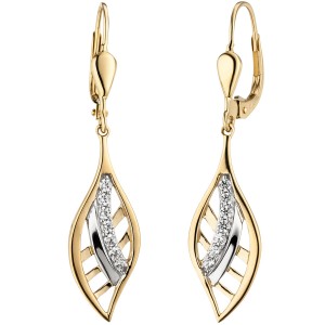 Ohrhänger 375 Gelbgold bicolor 14 Zirkonia Ohrringe Boutons Goldohrringe