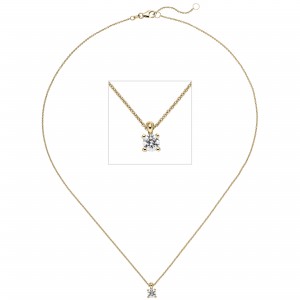 Collier Kette mit Anhänger 585 Gelbgold 1 Diamant Brillant 0,70ct. 45cm