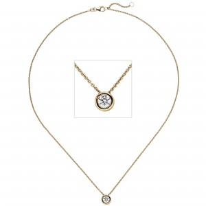 Collier Kette mit Anhänger 585 Gelbgold 1 Diamant Brillant 0,70ct. 45cm