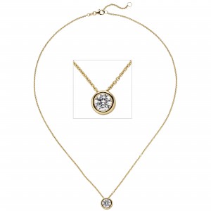 Collier Kette mit Anhänger 585 Gelbgold 1 Diamant Brillant 1,0ct. 45cm
