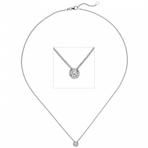 Collier Kette mit Anhänger 585 Weißgold 1 Diamant Brillant 0,25ct. 45cm