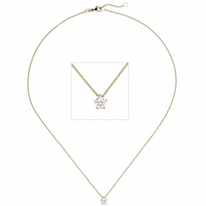 Collier Kette mit Anhänger 585 Gelbgold 1 Diamant Brillant 0,50ct. 45cm