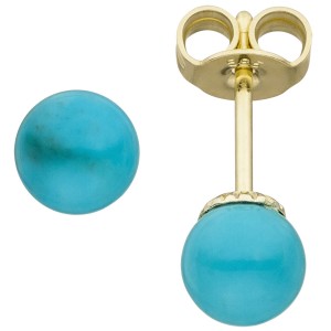 Ohrstecker 585 Gelbgold 2 Türkise Ohrringe Goldohrringe Türkisohrstecker
