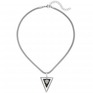 Kette mit Anhänger Dreieck Edelstahl 3 Zirkonia und Kristallsteinen 47 cm