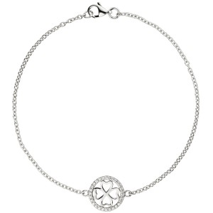 Armband Kleeblatt 925 Sterlingsilber 28 Zirkonia 19cm Glücksbringer