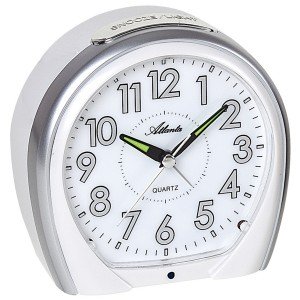 Wecker Quarz analog weiß silbern leise ohne Ticken Licht Snooze