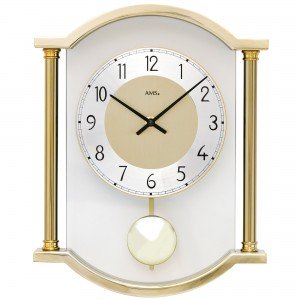 Wanduhr Quarz mit Pendel Pendeluhr golden mit Glas kombiniert
