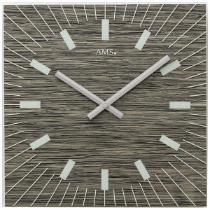 Wanduhr Quarz analog Fossilstruktur eckig mit Glas