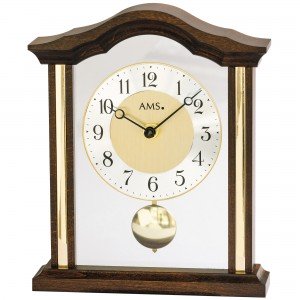 Tischuhr Quarz mit Pendel analog Holz nussbaum farben mit Glas