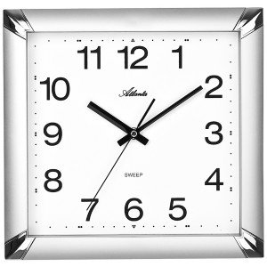 Wanduhr Quarz analog silbern eckig leise ohne Ticken