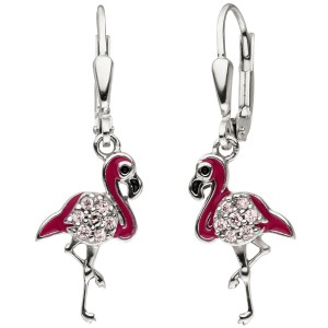 Kinder Ohrhänger Flamingo pink 925 Silber 14 Zirkonia Ohrringe