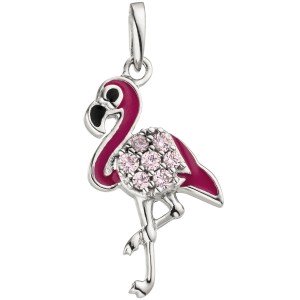Anhänger Kinder Flamingo rosa pink 925 Sterling Silber 7 Zirkonia