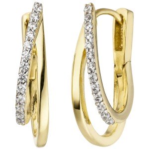 Creolen 375 Gelbgold bicolor 26 Zirkonia Ohrringe Goldcreolen