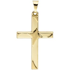 Anhänger Kreuz 375 Gelbgold teil matt