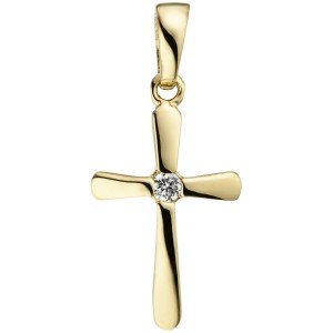Anhänger Kreuz 375 Gelbgold 1 Zirkonia