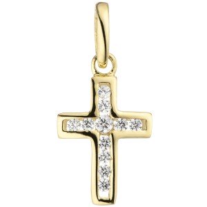 Anhänger Kreuz 375 Gelbgold 11 Zirkonia