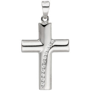 Anhänger Kreuz 925 Sterling Silber 12 Zirkonia