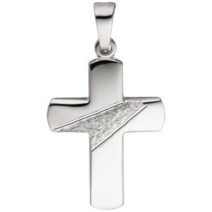 Anhänger Kreuz 925 Silber gehämmert diamantiert