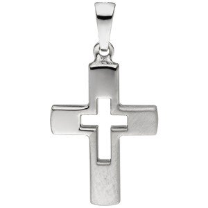 Anhänger Kreuz 925 Sterling Silber teil matt