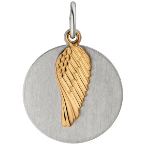 Anhänger Flügel Gravur Gravurplatte 925 Sterling Silber bicolor vergoldet