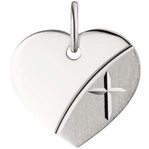 Anhänger Herz Kreuz Gravur Gravurplatte Herz 925 Silber teil matt