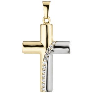 Anhänger Kreuz 333 Gelbgold bicolor 12 Zirkonia