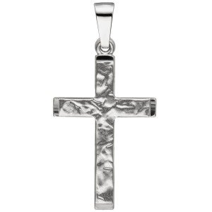 Anhänger Kreuz 333 Weißgold teil matt gehämmert