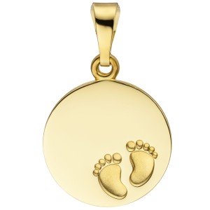 Anhänger Babyfüße Gravurplatte 333 Gelbgold teil matt